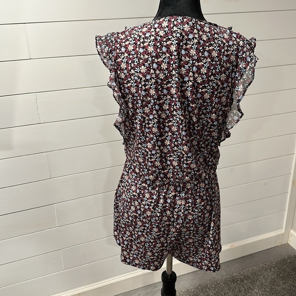 BCBG Ruffled Floral Print Surplice Romper, Size Small - Picture 12 of 14